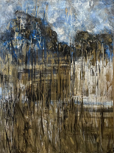 Rosemary Eagles nz asbtract landscape art, a glimpse of water, acrylic on linen